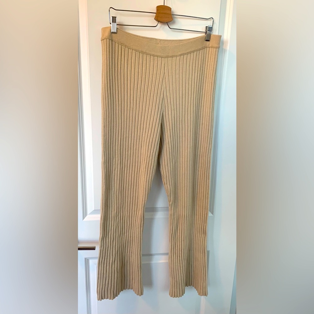 aerie Ribbed Knit Flare Pants in Tan